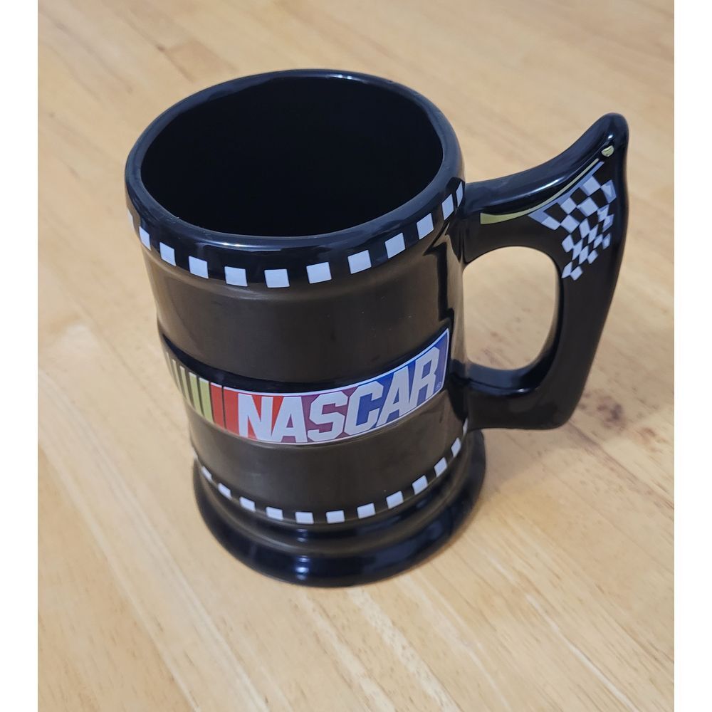 NASCAR Official Black Ceramic Coffee Mug Racing Checkered Flag Collectible‎